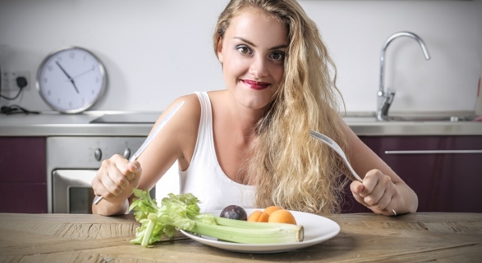 Girl Eating Fruits and Vegetables